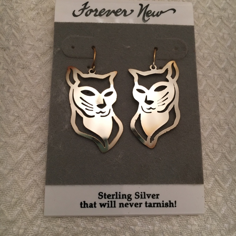 Sterling Silver Cat Head Earrings